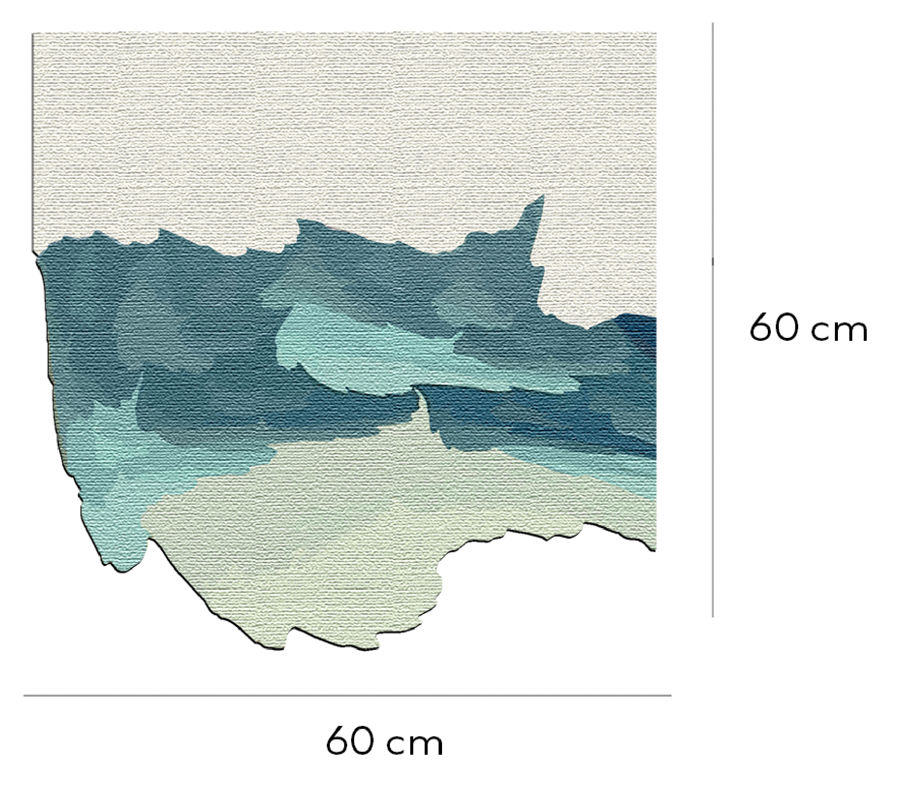 Rug with blue and gray gradient pattern and dimensions indicated
